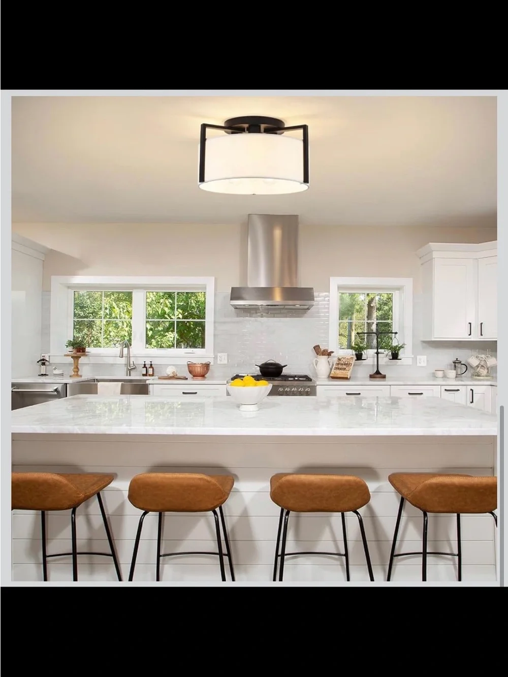 3-Light Semi Flush Mount Ceiling Light - Modern Black Drum Fixture - New in Box